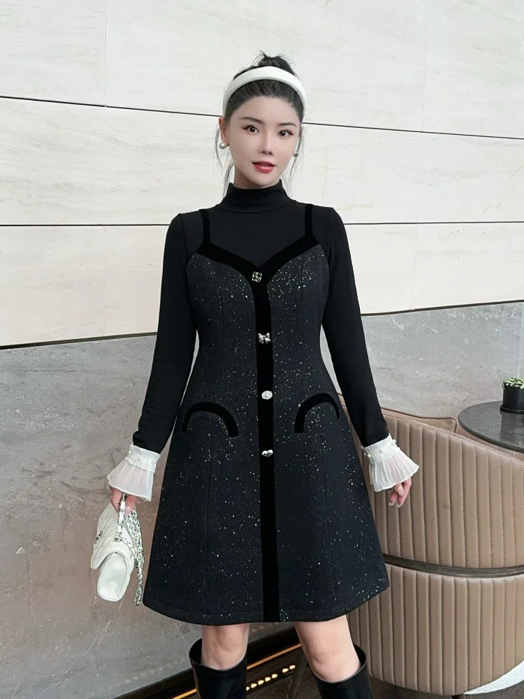 Light luxury socialite style high neck camisole dress two-piece set for women banquet commuting party slim fit mid length skirt