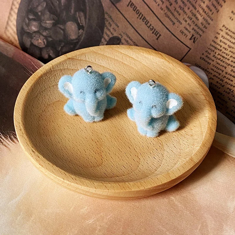 

2Pcs Flocked Cute Elephant Animal Pendant DIY Resin Cartoon Plush Little Elephant Earrings Keychain Accessories