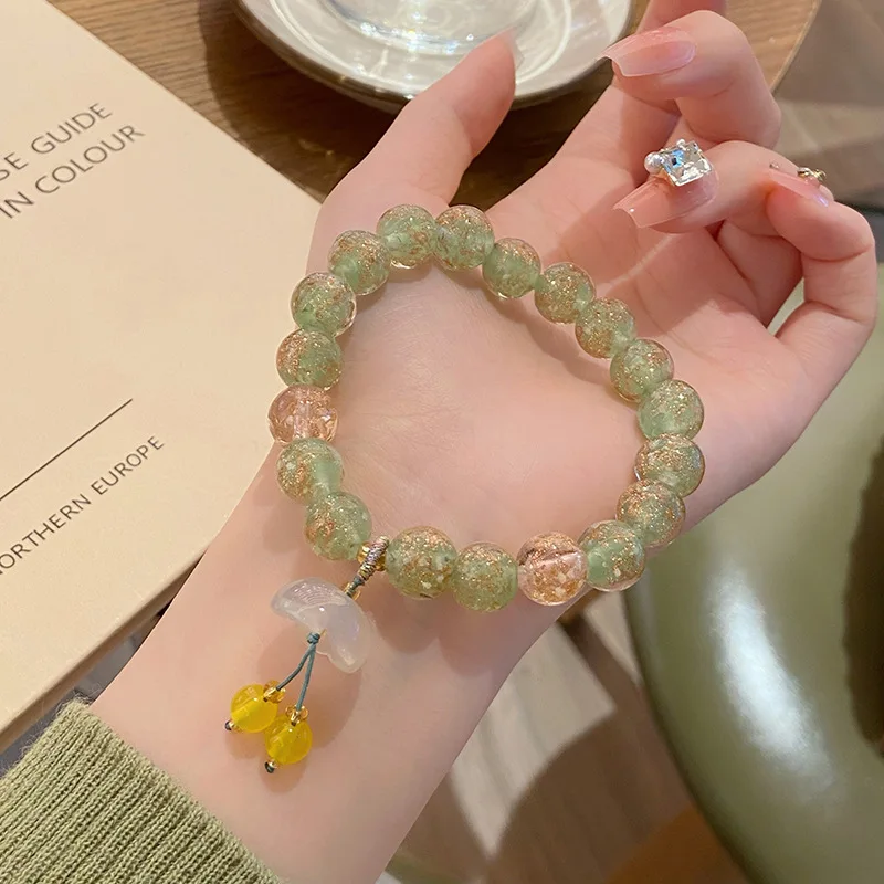 Sweet Fresh Ins Mori Fairy Style Green Colored Glaze Women's Simple Niche Design Flower Bracelet