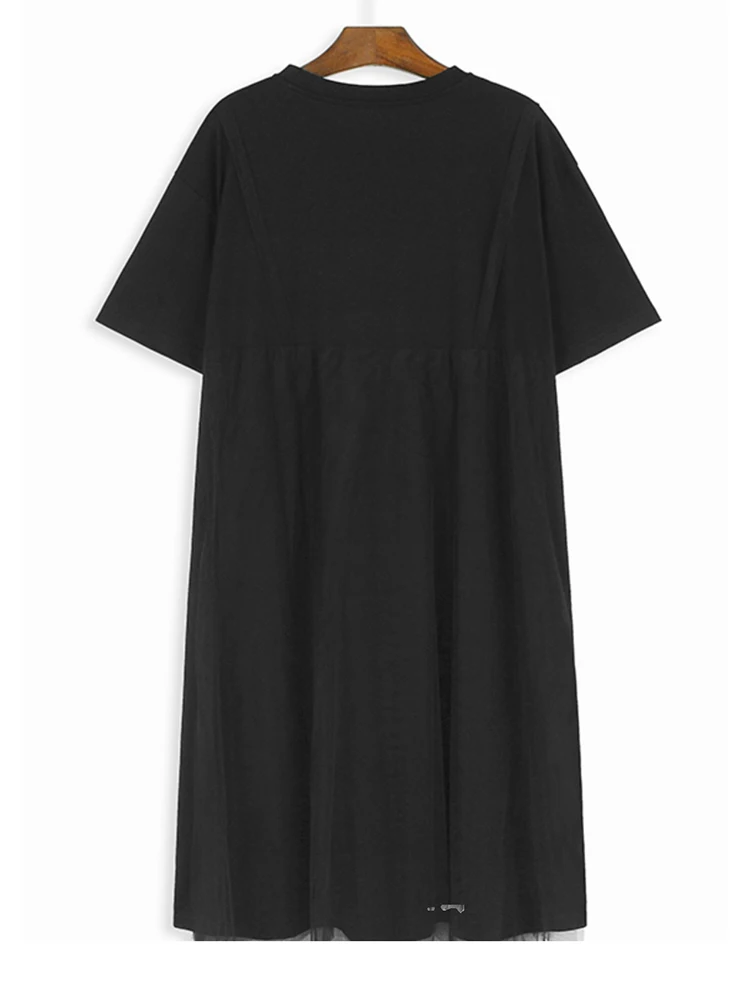 Robe mi-longue en maille pour femme, gris, noir, grande taille, col rond, manches courtes, mode, marée, printemps, été, nouveau