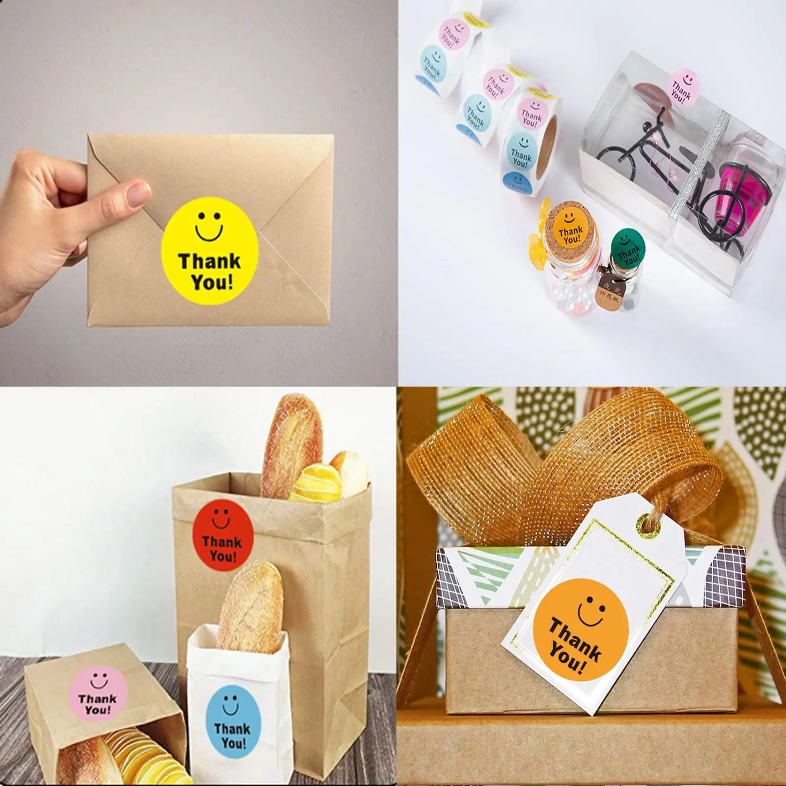 500 Pcs Thank You Stickers 8 Designs Colorful Smiley 1 Inch Thank You Stickers for Packaging Thank You Stickers for Baking