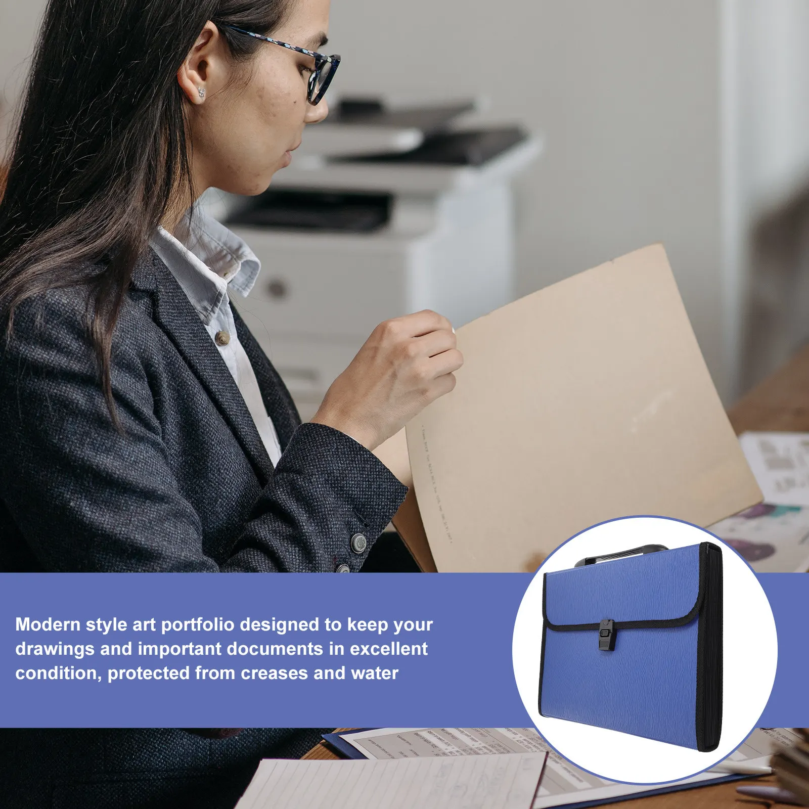 

Waterproof Plastic Expanding File Folder A4 Size with Carry Handle Wrap Around Zip Document Organizer for Office