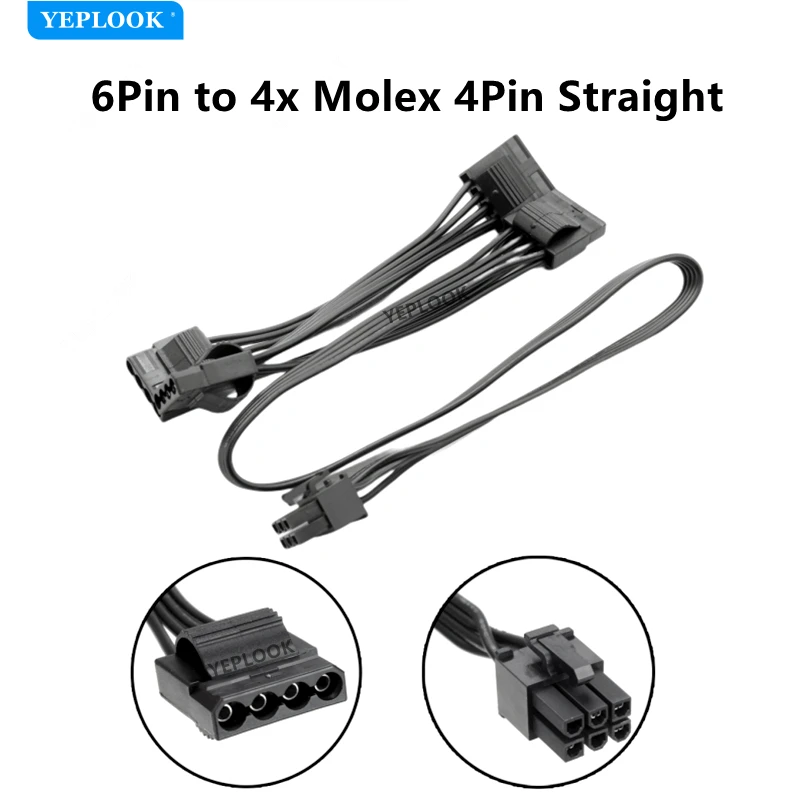 6Pin ถึง 4 Molex ตรง,PATA IDE 4Pin สายไฟสําหรับ Corsair RM1000 RM850 RM750 RM650 RM550 RM450 Modular Power,สายแบน