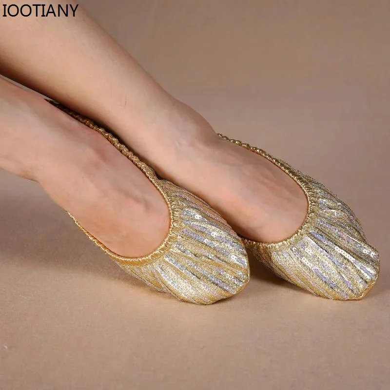 Vrouwen Rechte Lijnen Goud Ballet Gymnastiek Buikdansschoenen Platte Bodem Training Dansschoenen Podium Buikdans Lovertjes Schoenen