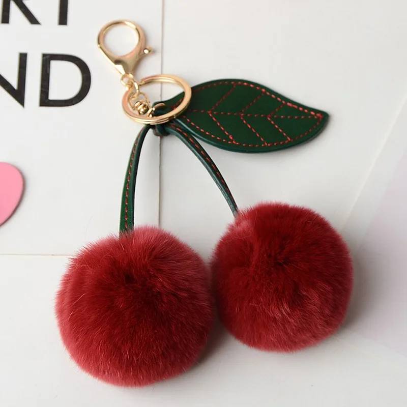 New Otter Rabbit Hair Cherry Multi-color Car Keychain Pendant Cute Pompom Doll Doll Bag Bag Hanging Key Chains for Women Gift