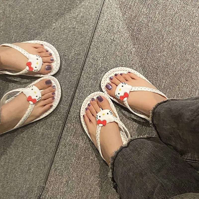 

New Hello Kitty Kawaii Anime Cartoon Wear Sanrio Outside Home Korean Version Ins Style Good Looks Girly Heart Cute Beach Shoes