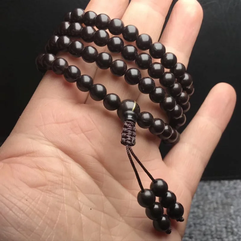 Indonesian vintage coconut shell 108-bead Buddhist bracelet, handmade high-density natural color necklace, barrel beads, perfect