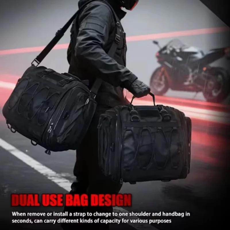 Motorcycle Travel Luggage Rear Tail Bag, Expandable Motorcycle Tail Bag, Saddlebag Storage with Shoulder Strap