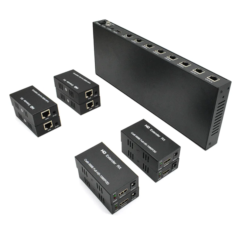 

60M 1080P 60Hz 1x8 Extender for HDMI Over Cat5e/6 8 Channel HD To RJ45 Video Transmission Network Extender For Room PC TV