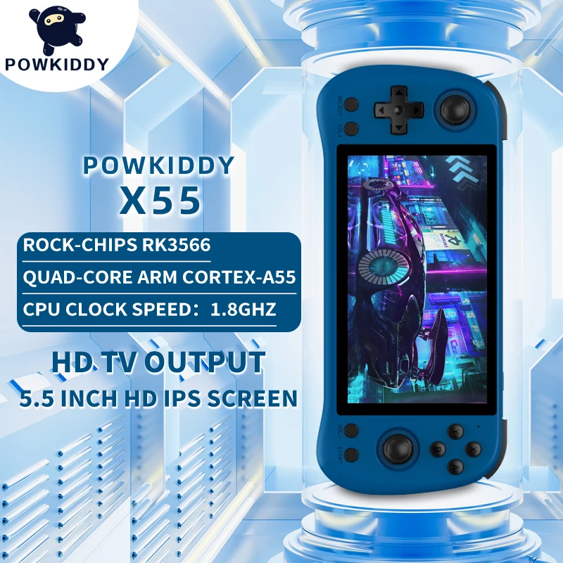 POWKIDDY X55 5.5 INCH 1280*720 IPS Screen RK3566 Handheld Game Console Open-Source Linux Retro Video Console Children's gifts