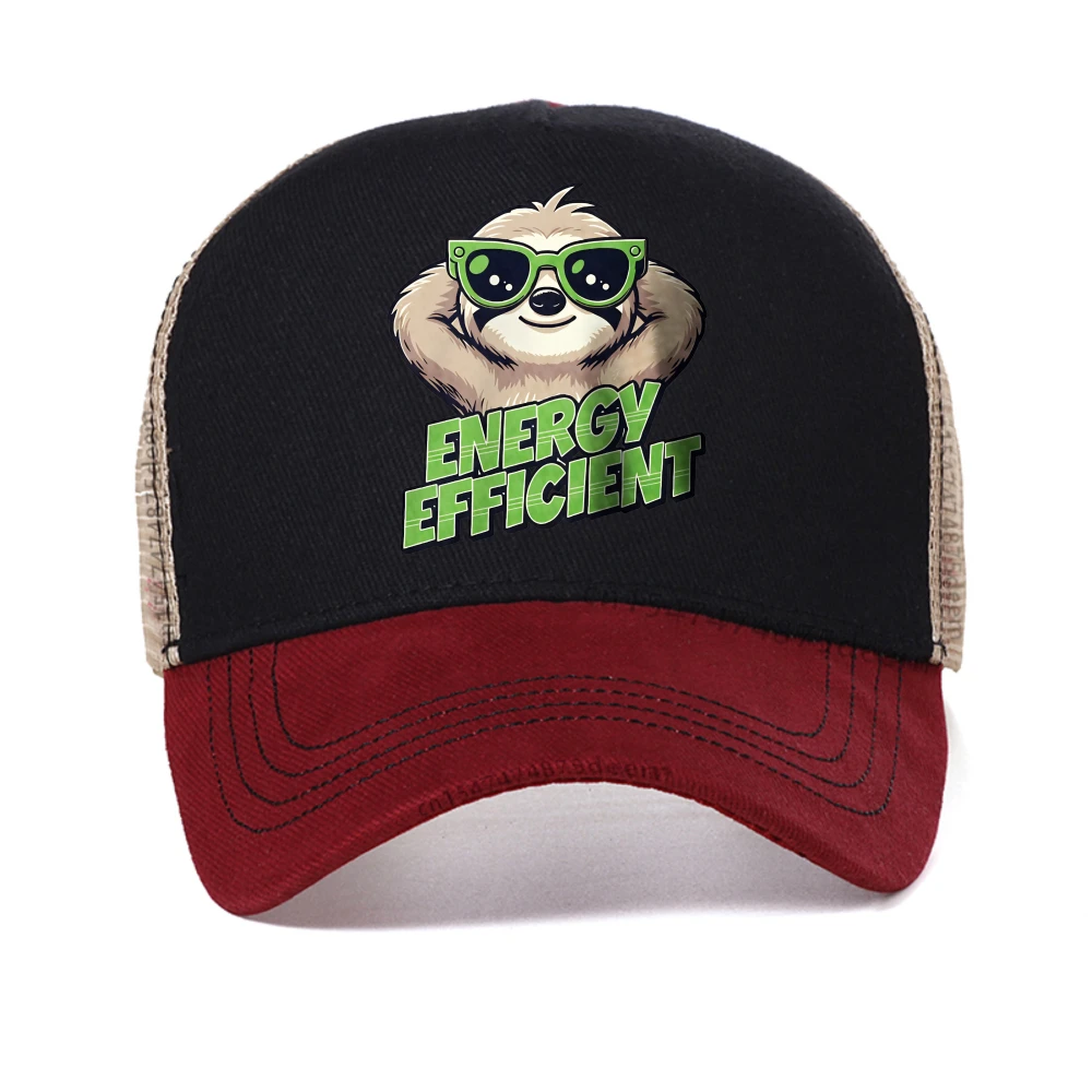 

Men Efficient Sloth Printed cap Ironic Graphic baseball cap Women Summer mesh cool snapback hat Breathable adjustable truck hats