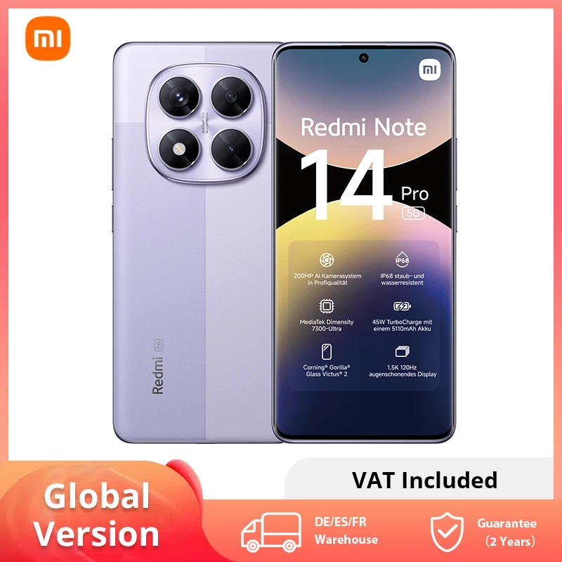 Xiaomi Redmi Note 14 Pro 5G NFC smartphone MediaTek dimension 7300-Ultra AMOLED screen 6,67 1,5 K 120 Hz 5110 mAh 200 MP camera