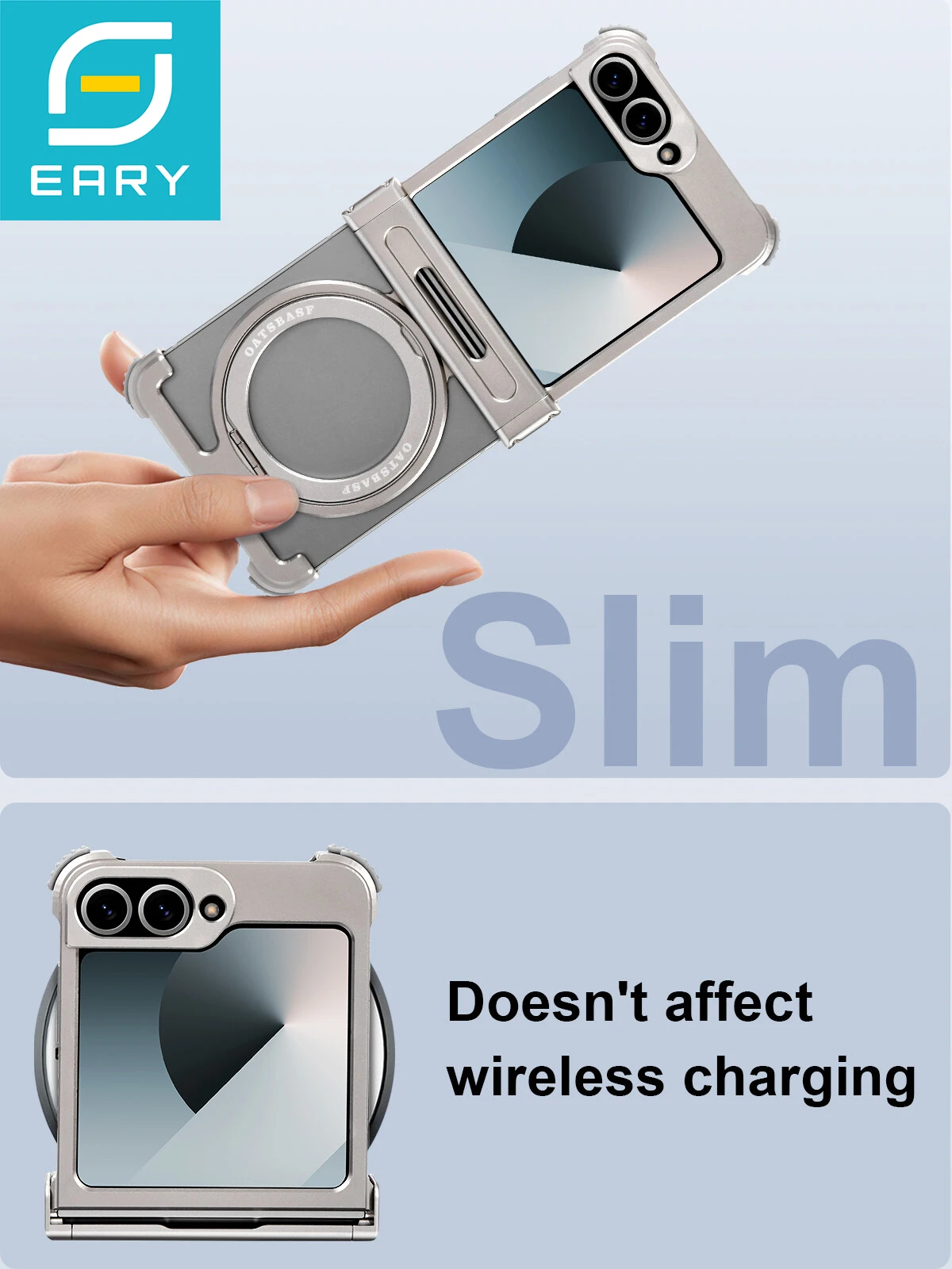 

Чехол Eary с магнитной подставкой для Samsung Galaxy Z Flip 7 с 360° ° Вращающееся кольцо, противоударный чехол для телефона с беспроводной зарядкой и защитой от падения