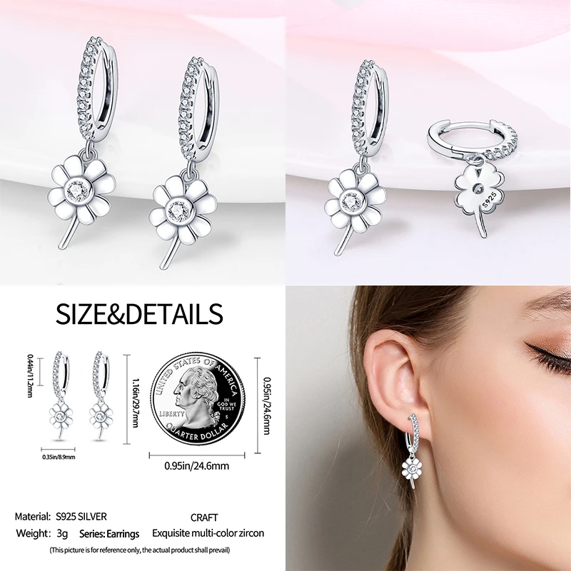 Real 925 Sterling Silver Rose Gold Color Zircon Love-Heart Shape Star Earrings For Women Fine Luxury Anniversary Jewelry Gifts