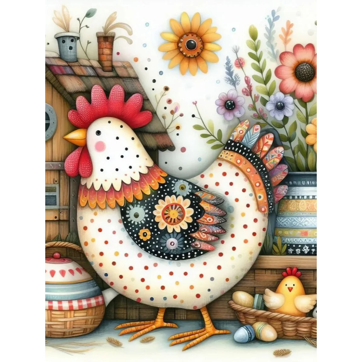 1 Stück 30x40 cm/11,8x15,7 Zoll, 11CT/14CT Druck-Kreuzstich-DIY-Set, entspanntes Kreuzstich-Set für Erwachsene Anfänger, Niedliches Huhn – Detail 3