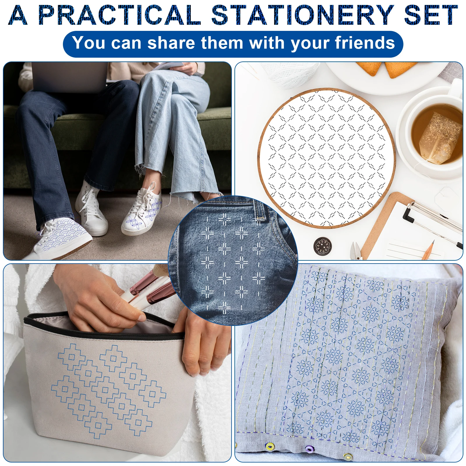 108pcs Sashiko Embroidery Pattern Set Stabilizers Water Soluble Embroidery Transfer Stencils Stabilizers Embroidery Paper Stick