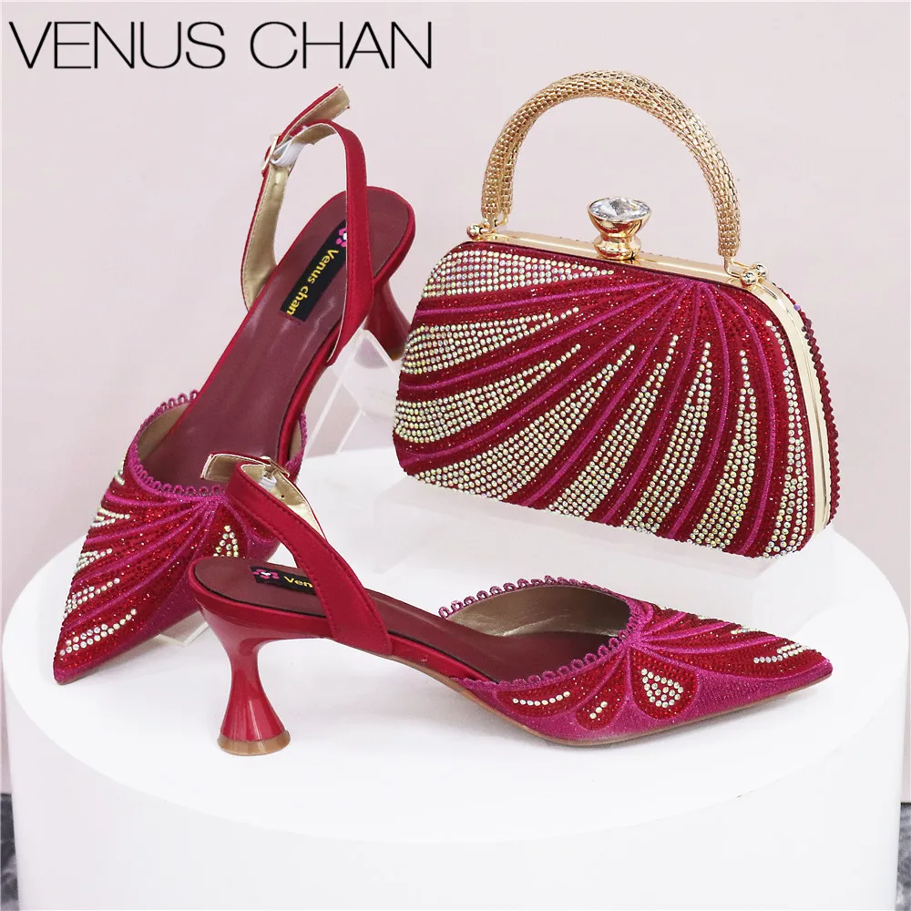 Sandals Woman Spring Nigerian Style Elegant Women Heels Shoes And Bag Set Rhinestone with Shoes Wedding Party