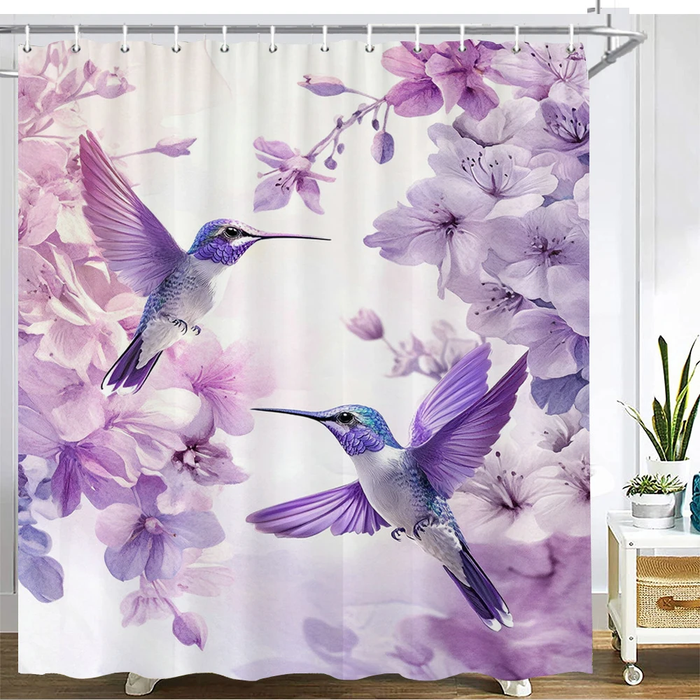 

Watercolor flowers and birds Shower Curtain 3D Printed Polyester Fabric flower Bathroom Curtain Home Decor Curtain With Hooks