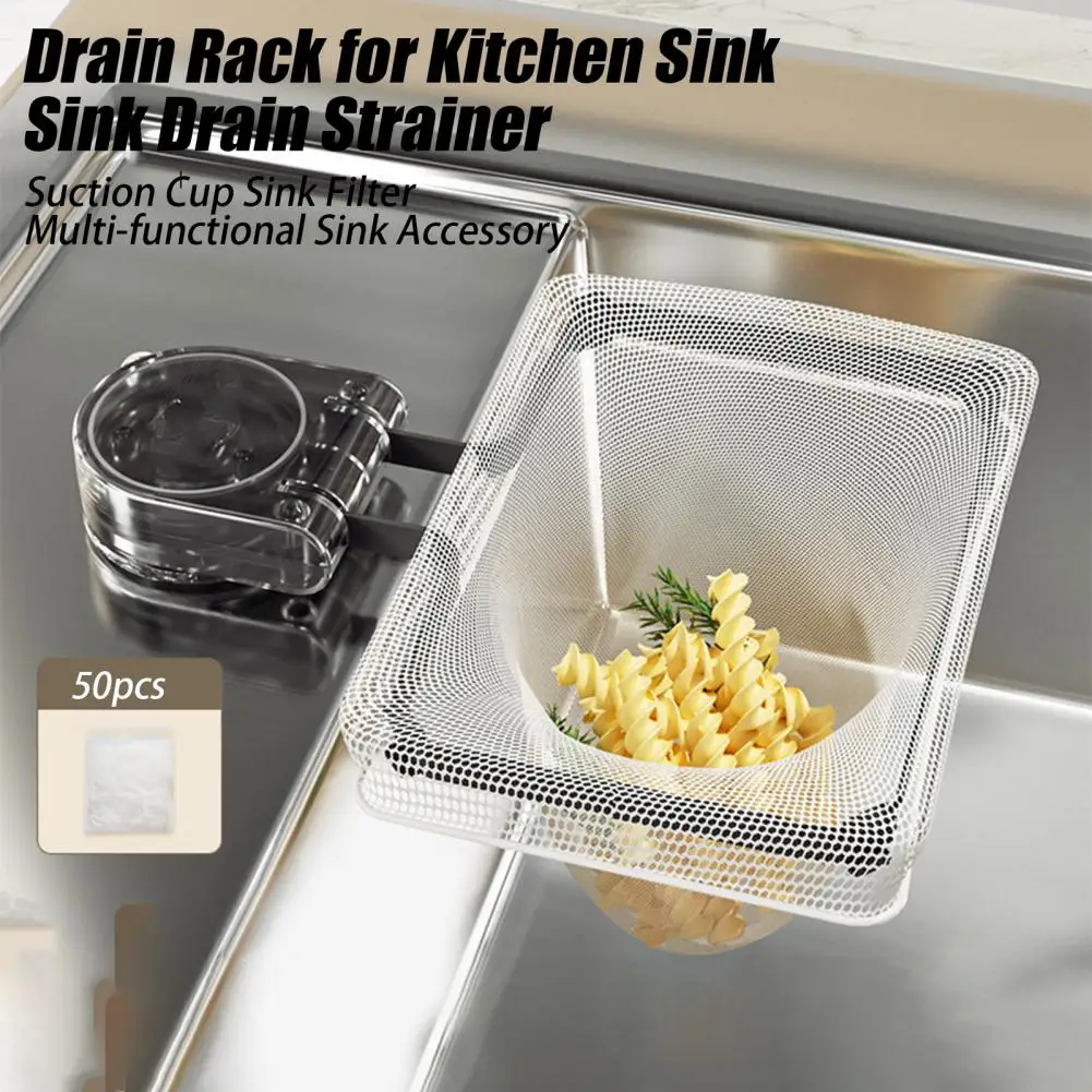 Sink Strainer with Suction Cup Folding Drain Rack Kitchen Water Filter Strainer with Filter 50 Mesh Bags Dish Towel Holder