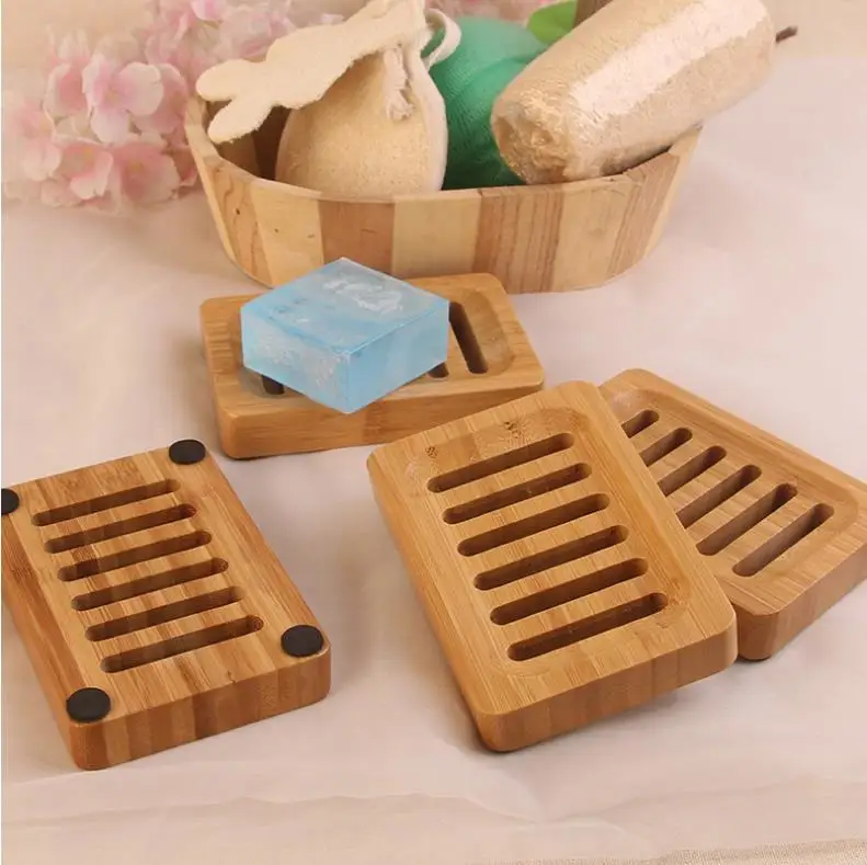 

100pcs Natural Bamboo Soap Dishes Tray Holder Storage Rack Plate Box Container Bathroom Soap Dish 12.5*9cm ni622