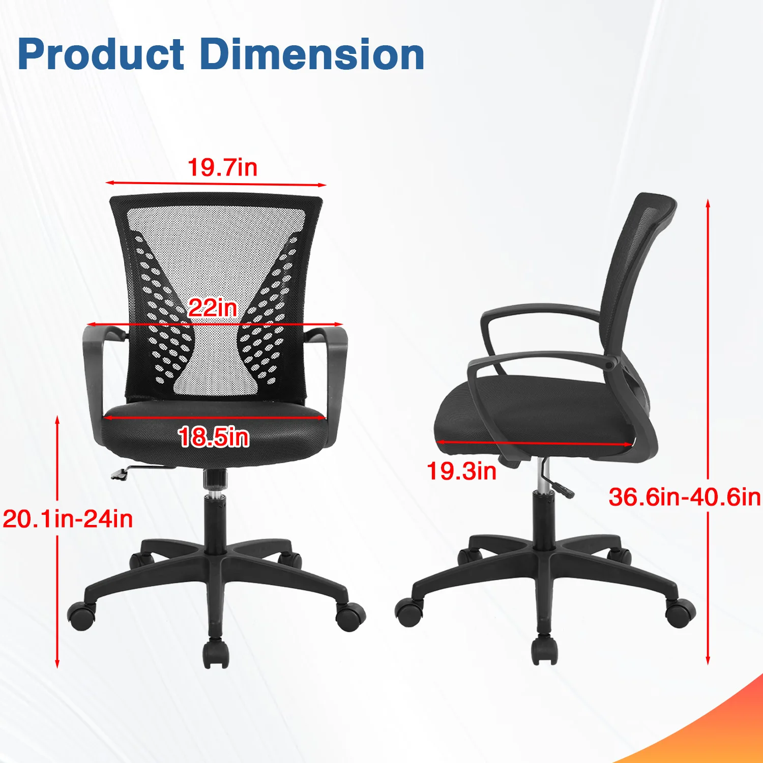 Office Chair Mesh Chair Ergonomic Computer Desk Chair Mid Back Swivel Lumbar Support with Armrest