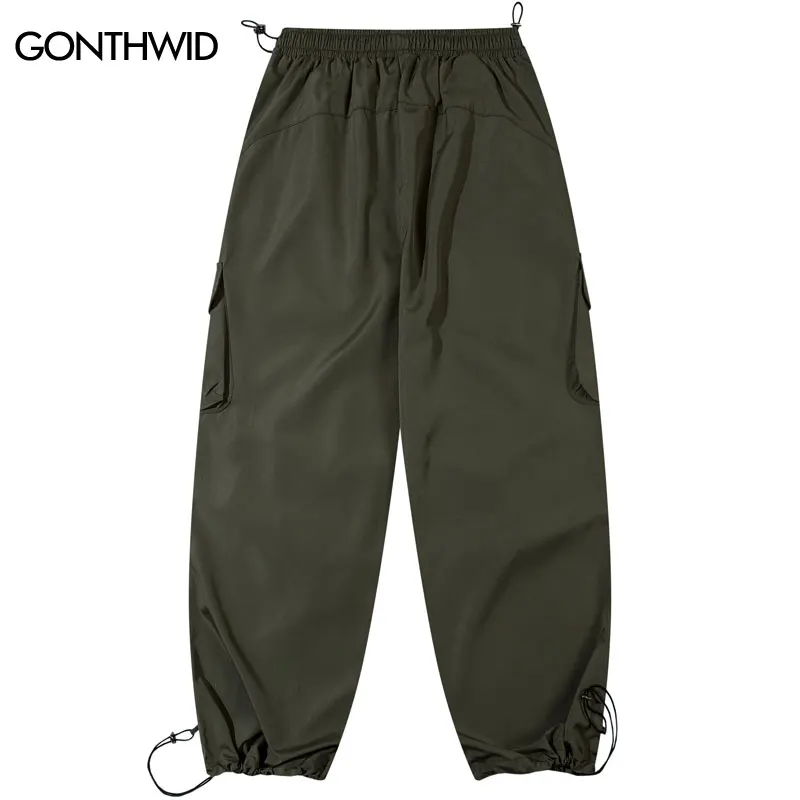 Men Pleated Pants Side Pocket Baggy Joggers Straight Cargo Pants 2024 Hip Hop Harajuku Loose Sports Trousers Black Gray Green