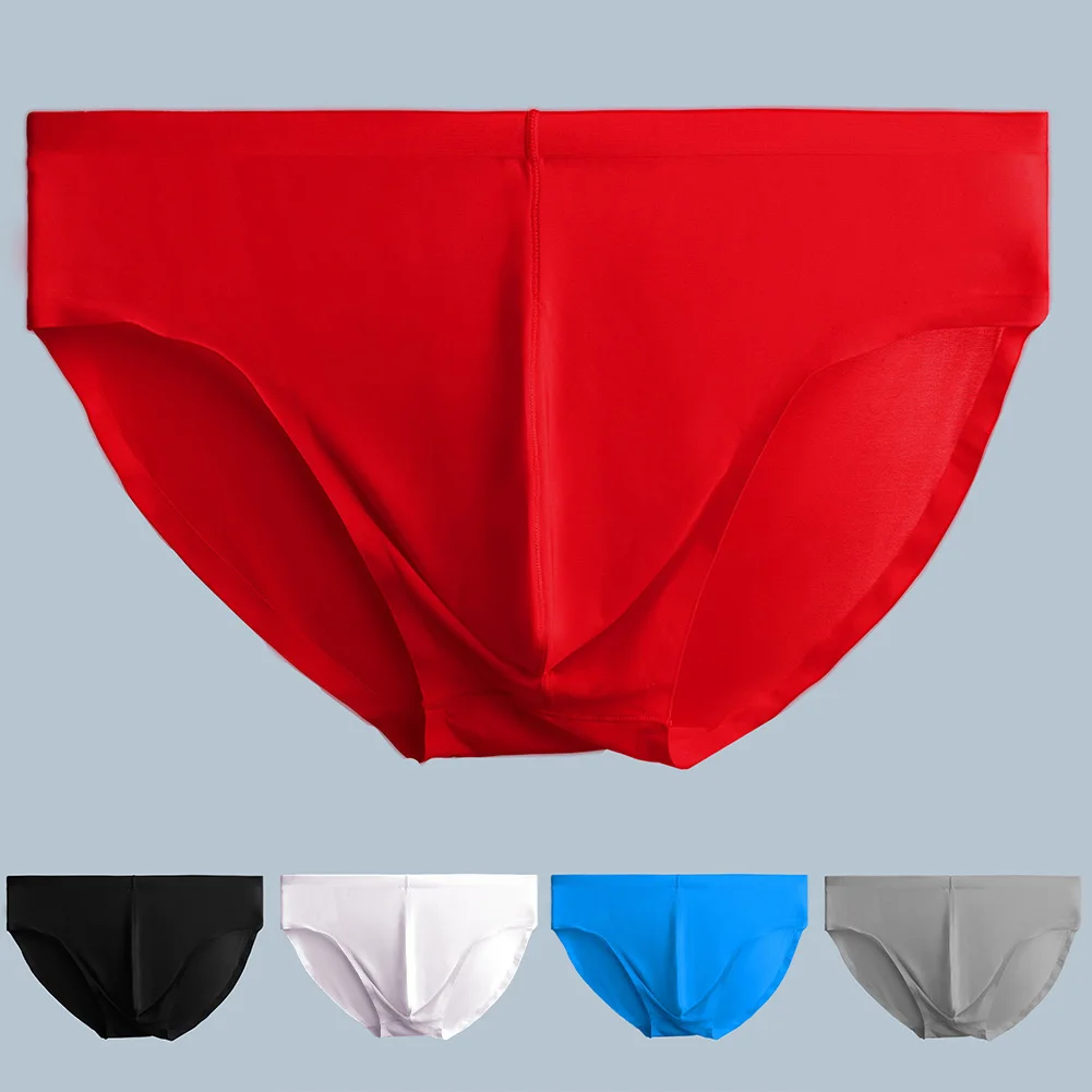 Men Quick Drying Seamless Lingerie Briefs Summer Underwear Ice Silk Breathable Bulge Pouch Sexy Transparent Panties