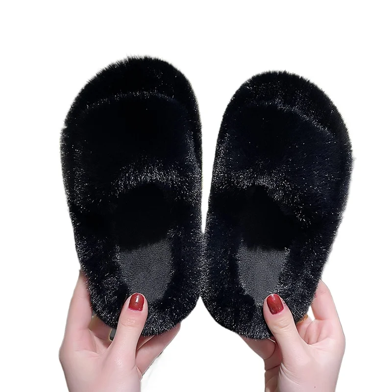 Girls Slippers Open Toe Children Furry Floor Shoes Solid Color Warm Indoor Home Cotton Slippers Soft Sole Anti Slip Kids Shoes