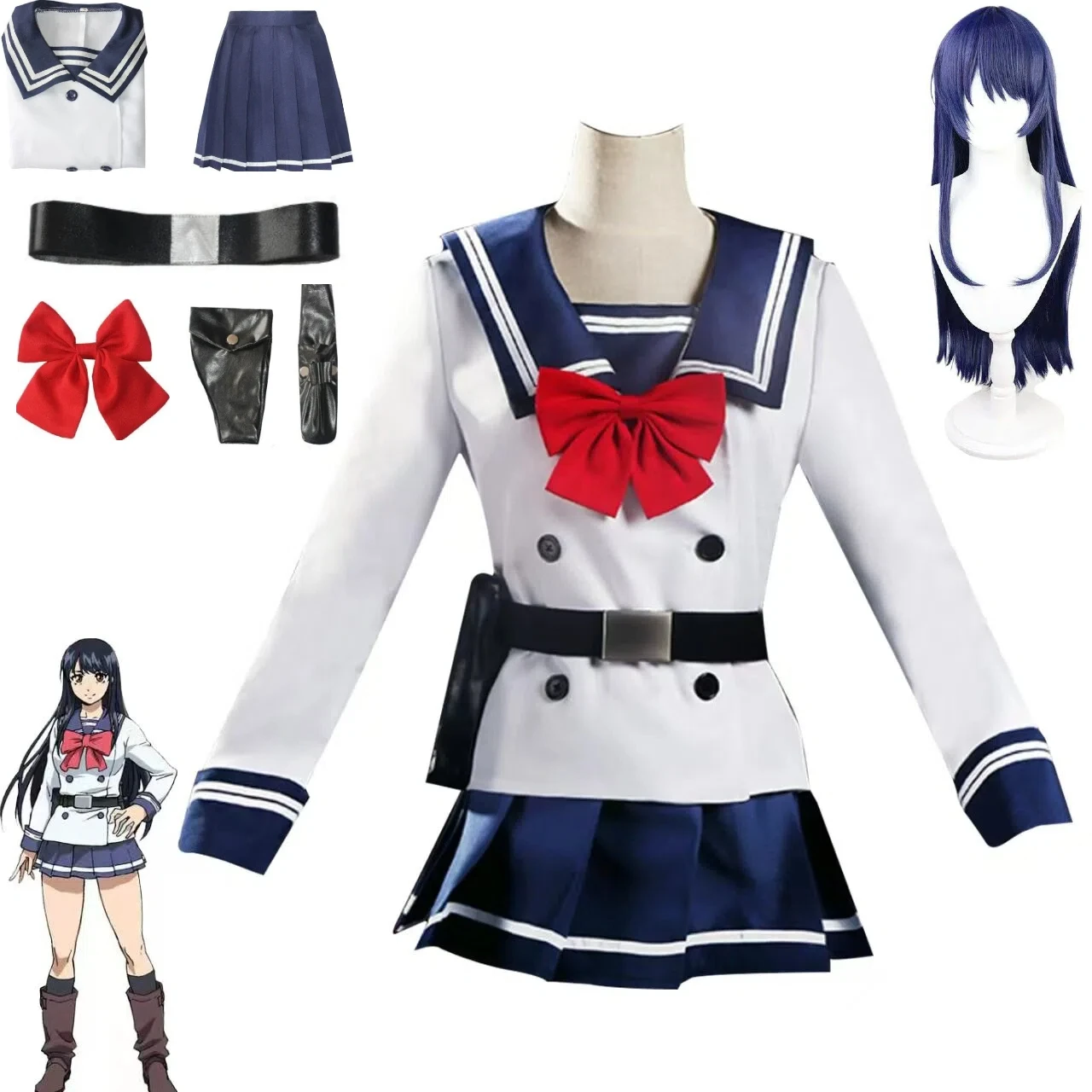 

Anime High-Rise Invasion Cosplay Set Yuri Honjo Mayuko Nise Cos Dress JK School Uniform Costume Women Halloween Party Outfit