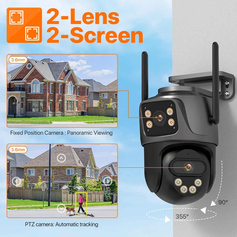 Three Lens 12MP HD Outdoor WIFI IP Camera 8MP/6MP Dual Screen PTZ Camera Ai Human Detection iCsee APP CCTV Video Security Cam