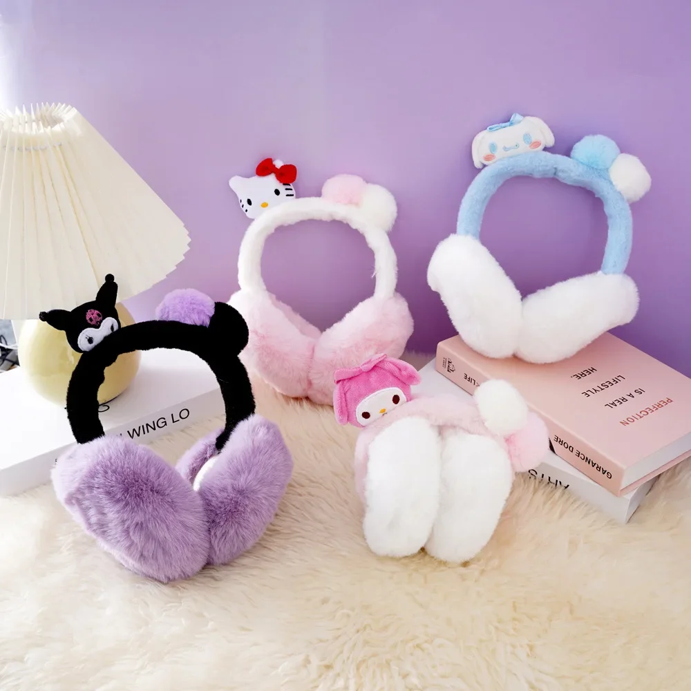 

Winter Cinnamoroll Anime Kawaii MINISO Warm Earmuffs Winter Cute My Melody Pochacco Plush Earbags Warmer Gifts for Kifs