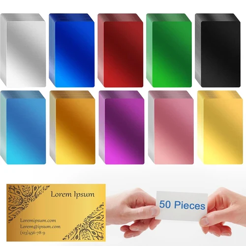Imagen 2 del producto 50 Uds. Tarjetas de visita de Metal, tarjetas de visita de aluminio de Color para grabado láser, manualidades, tarjetas de visita de Metal multiusos, tarjeta DIY