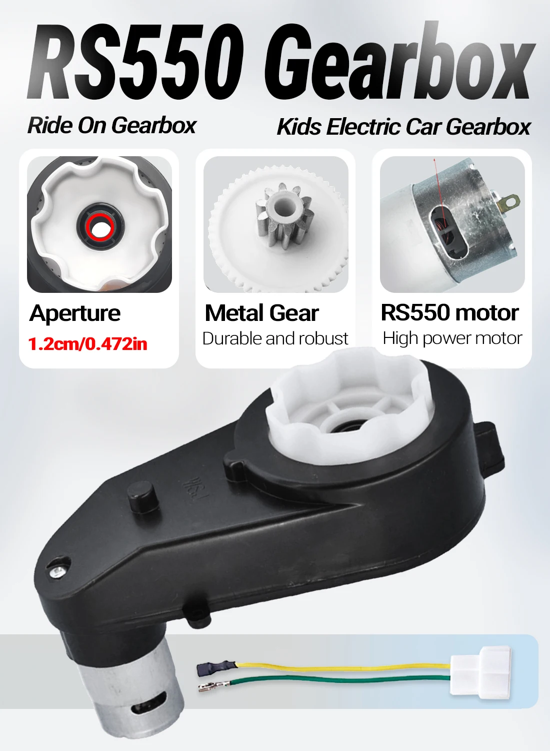 

24V RS550 Children Electric Toy Car Motor Gearbox,6V 12V RS390 Ride On Trank Gearbox,Power Wheel Engine,Metal Gear Motor Gearbox