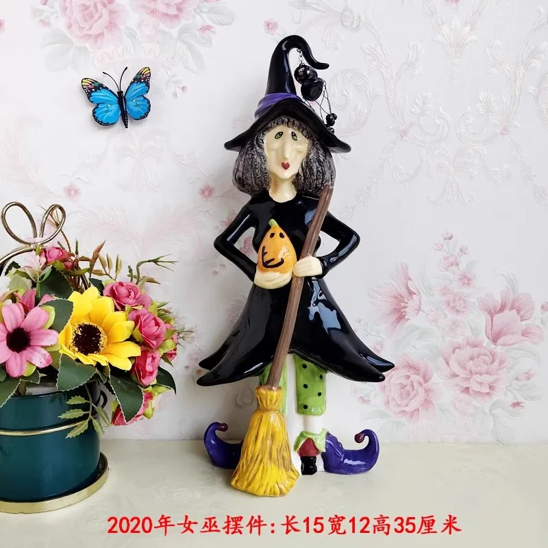 Halloween Ceramic Witch Sculpture for Home Decor, Porcelain Figurine, Office Ornament, Study Crafts, Room Decoration, Office