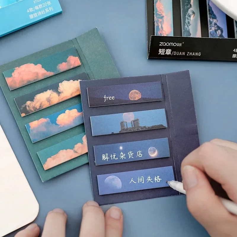 80 Sheets Ins Style Index Series Sticky Notes Landscape Series Small Fresh Guide Sticky Notes Sticky Notes Kawaii Memo Pad