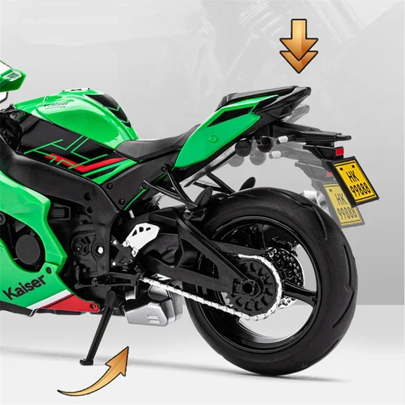 カワサキニンジャZX-10R合金スポーツバイクモデル、ストリートレーシングダイキャスト、音と光、子供のおもちゃギフト、1:12