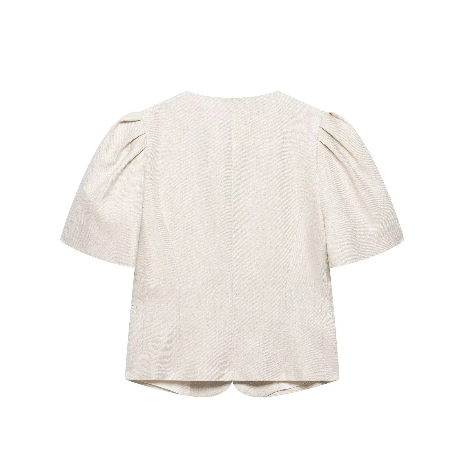 HH 2026 Sommer Herbst Französischer Stil Schlanker Blazer für Damen mit Puffärmeln und Rundhalsausschnitt – Lässige Alltags-, Urlaubs- und Büro-Oberbekleidung – Detail 3