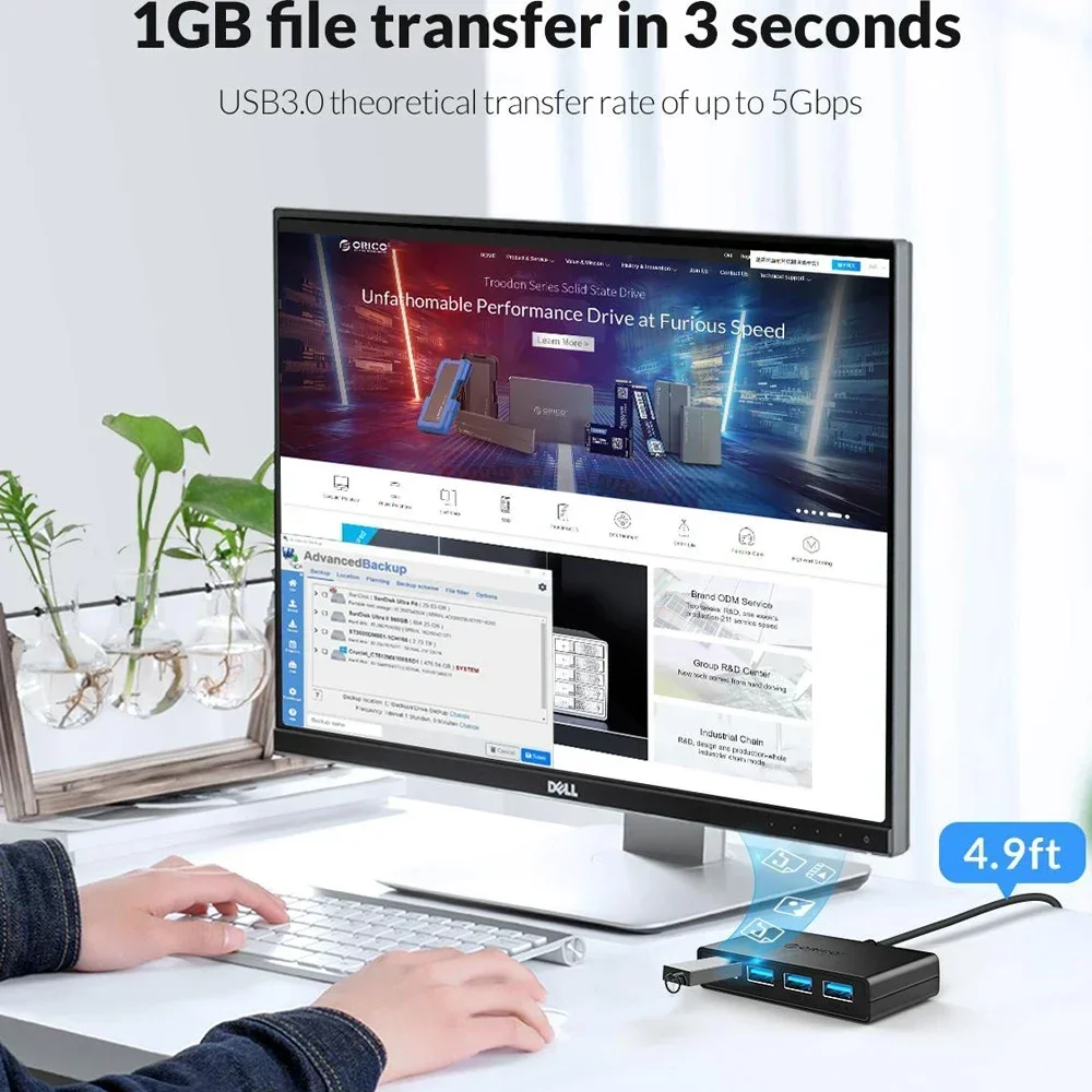 ORICO 4 Port USB 3.0 Hub Splitter With 5V Micro USB Power Port Multiple High Speed OTG Adapter for Computer Laptop Accessories