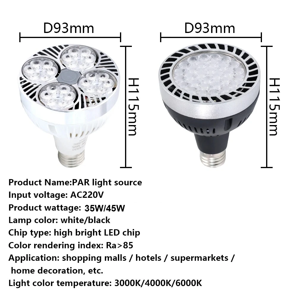 Bombilla LED PAR30 de 35W/45W E27, Súper Brillante, Ahorro de Energía, 220V, Foco, Luz Diurna, Proyector, Iluminación
