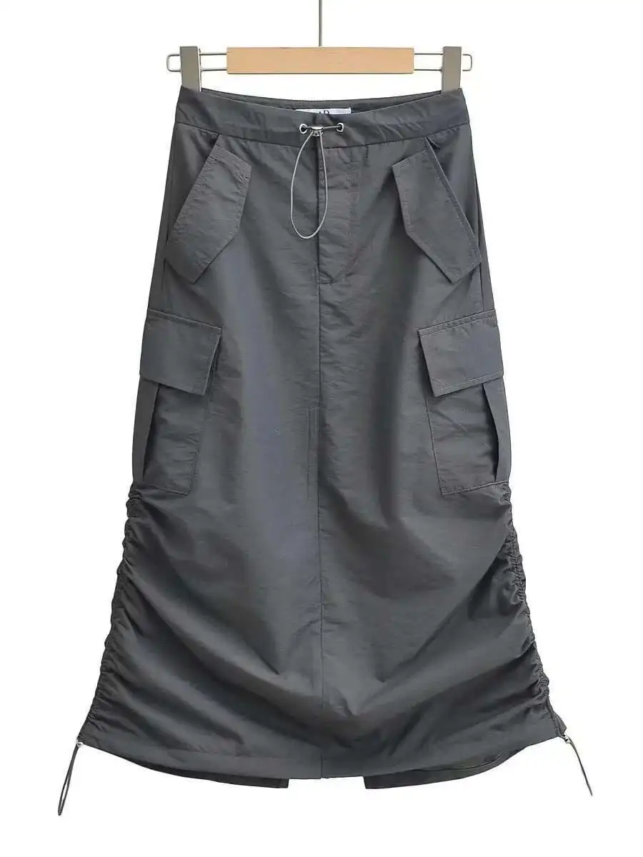 아메리칸 스타일 스파이시 걸 초가을 디자인 감각 사파리 스타일 스커트 여성 하이 웨이스트 캐주얼 루즈 래핑 힙 스커트 SFCO