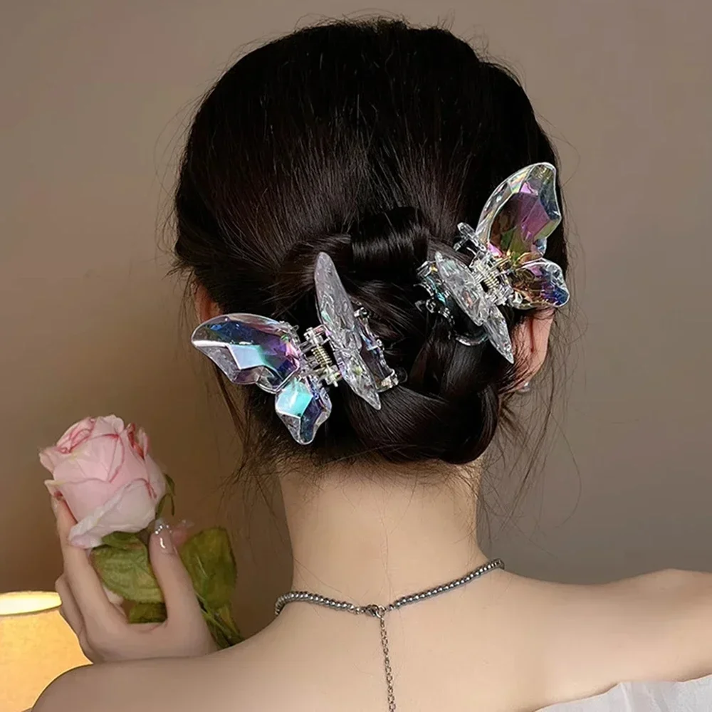 مشبك شعر على شكل فراشة كريستالية شفافة على شكل حورية البحر الأميرة على شكل فراشة، مشبك شعر خرافي للغاية، بكرات عصابة رأس