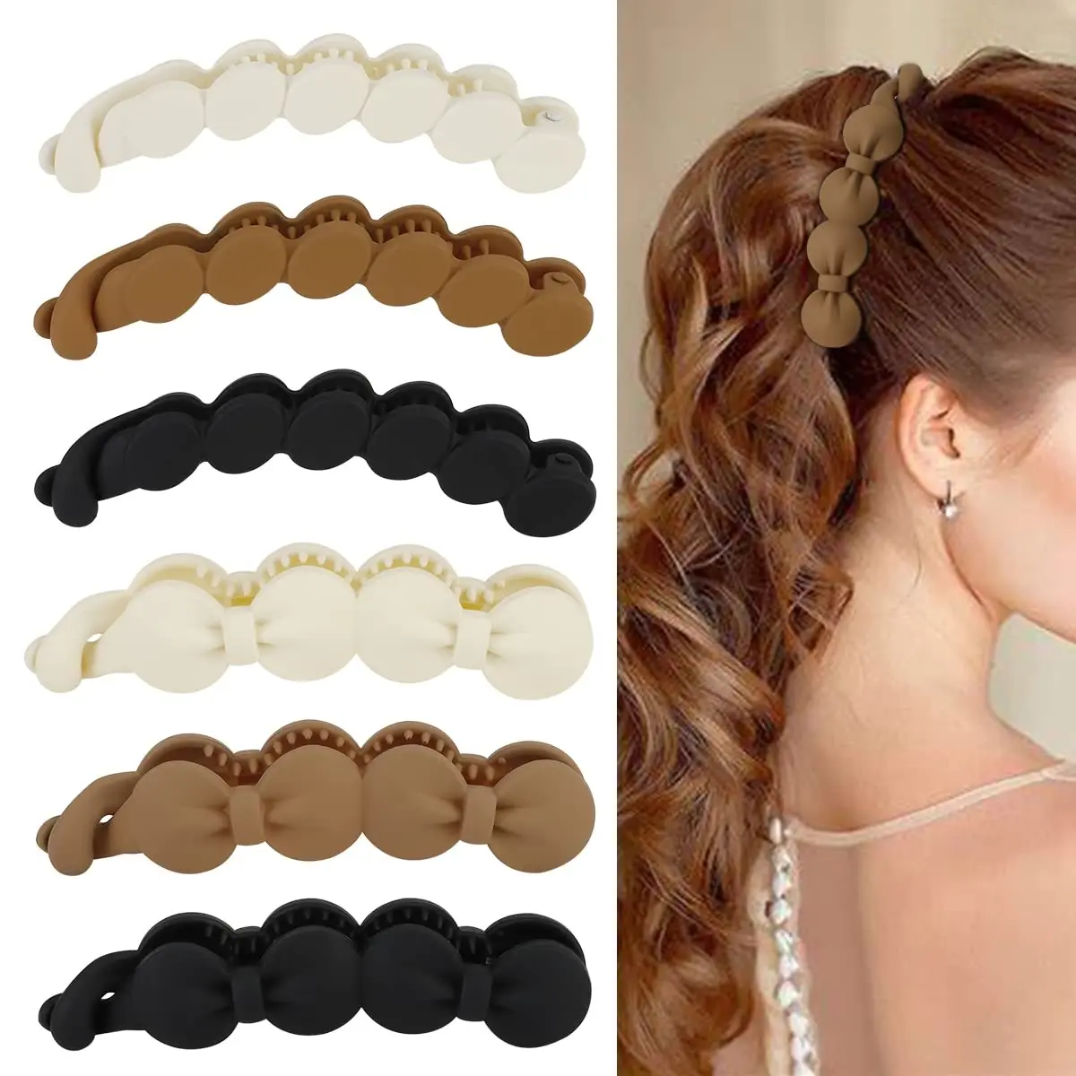

Hair Clips, 6PCS Bow Oval Banana Clips for Medium Thin Hair, 4.1 Inch Matte Strong Hold Half Ponytail