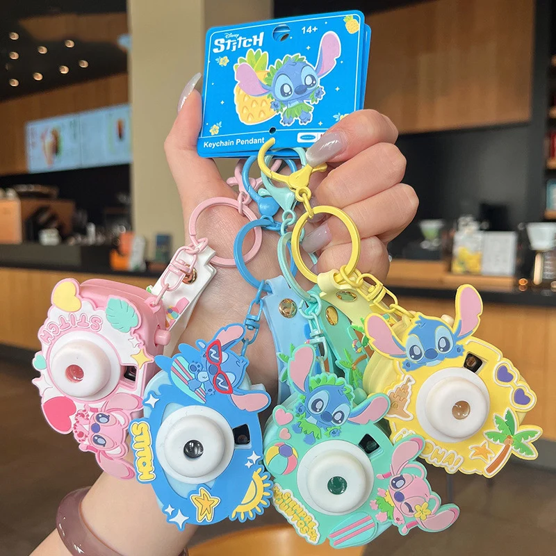 

Kawaii Lilo & Stitch Toys Anime Figures Stitch Keychain Backpack Pendant Angel Keyring Doll Camera Projection Keychain Girl Gift