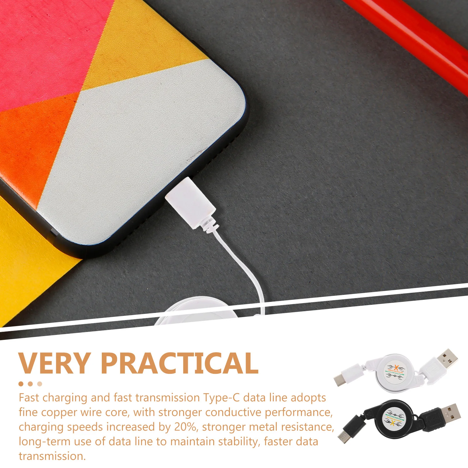 

2Pcs Durable Flexible Type-C Retractable Data Cables Mobile Phone Charging Lines Portable Charging Adapter Data Cable