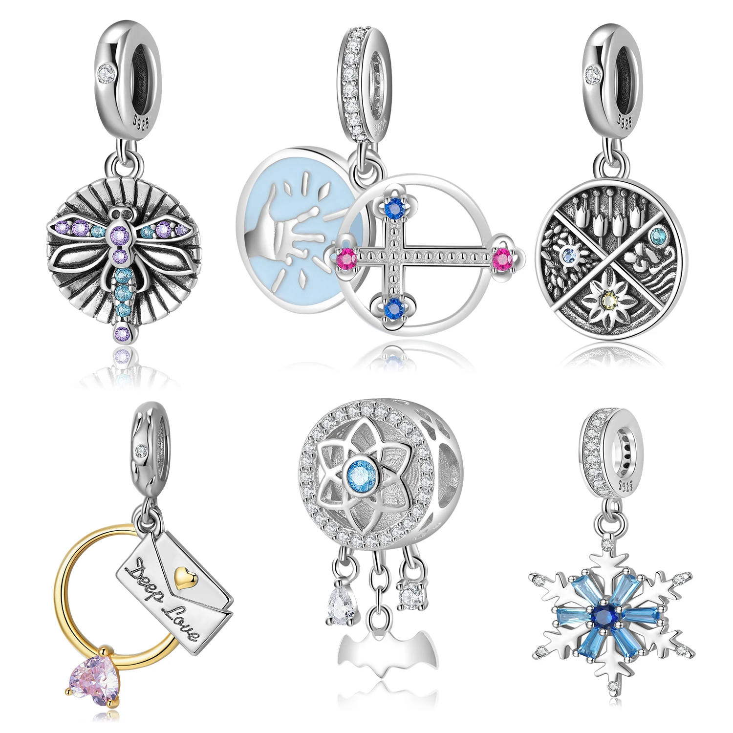 Christmas Charm Crystal Elk Bow Garland Christmas Tree 925 Silver Charms Jewelry Making Gold Plated Pendants for Women Bracelet