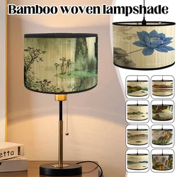 Abat-Jour en Bambou avec Impression de Plantes de Style Rétro, Lampe Japonaise, Zones, Lustre Folk, Couvercle de Lumière, Applique Murale, Décoration