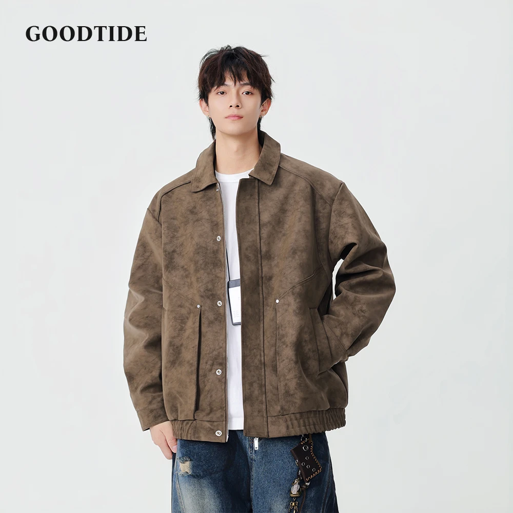 

Fashion Men's Casual Button Up Jacket 2025 Winter New Lapel Collar and Distressed Pattern Design Outerwear Top