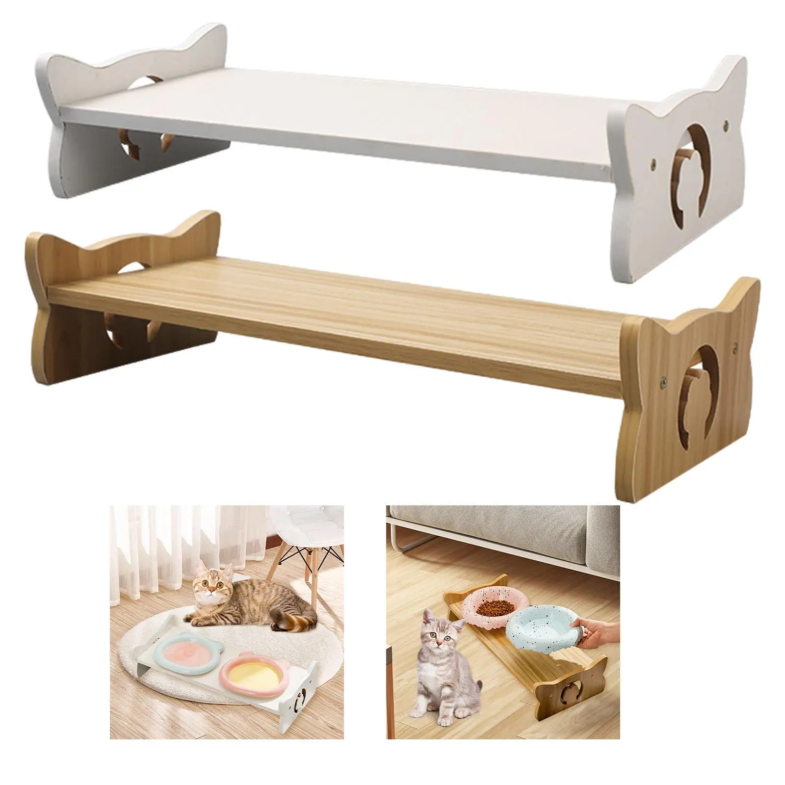 Wooden Elevated Bowl Shelf Anti Spill Dog Feeder Stand Slow Feeding Water Drinking Rack for Pets Dogs Cats Eating Area