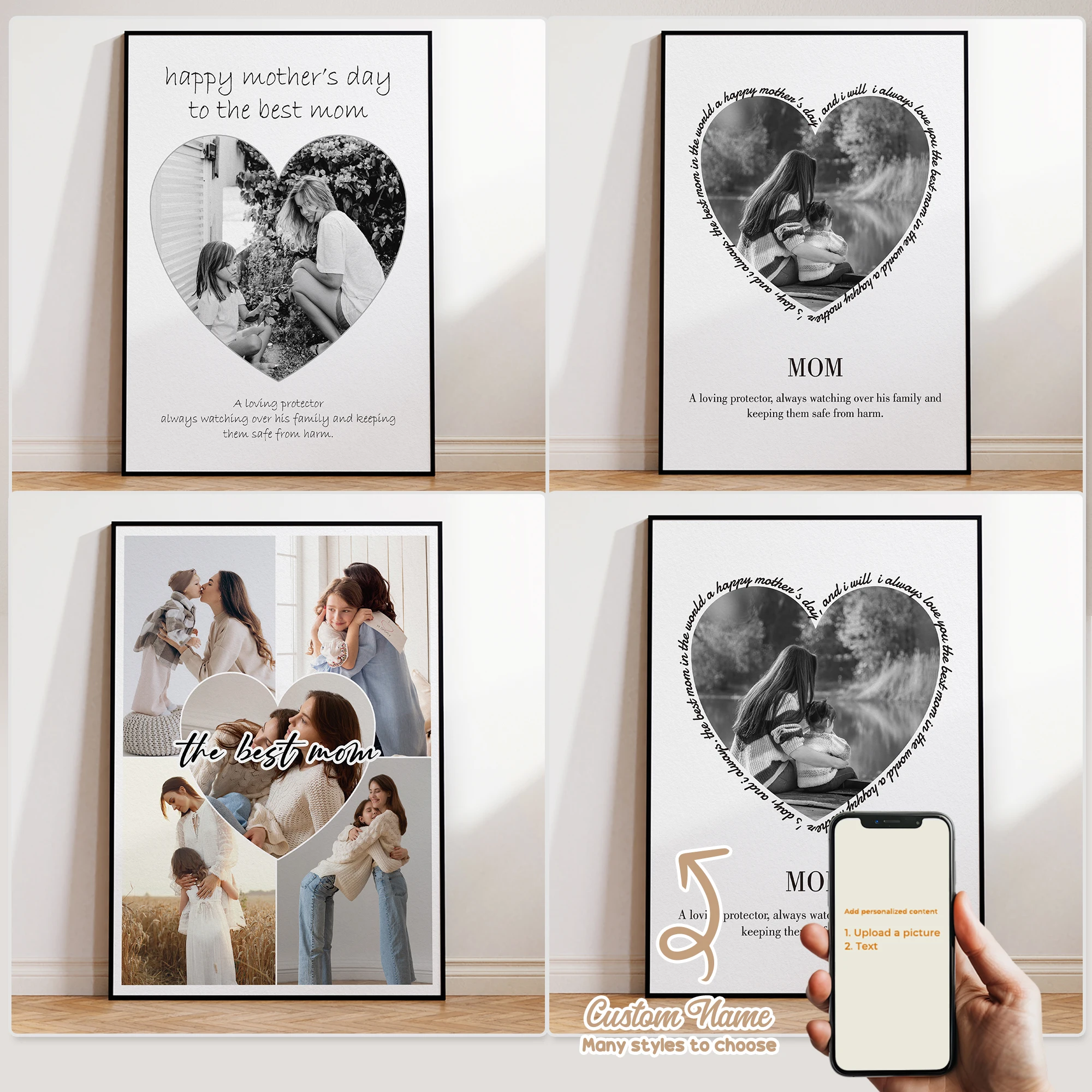 Personalisiertes individuelles Foto „Happy Mother's Day“-Wandkunstdruck, Bild auf Leinwand, Poster, Gemälde für Wohnzimmer, Schlafzimmer, Heimdekoration
