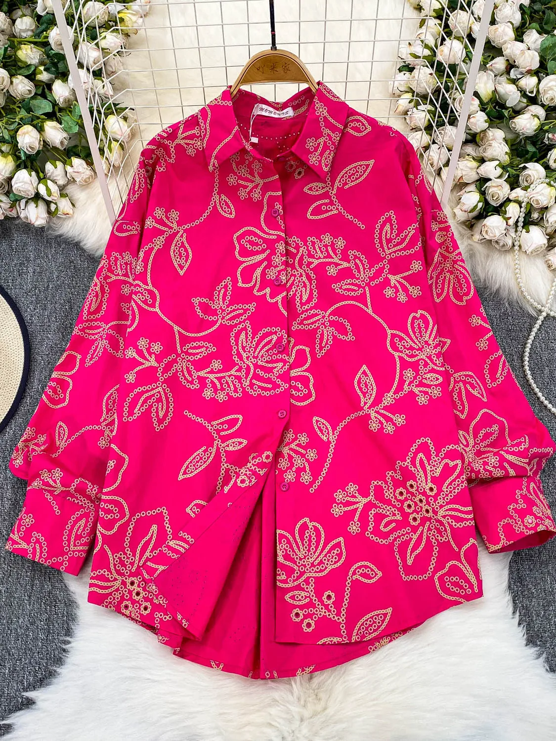 

Korean Sle Embroidered Lantern Sve irt Women's Loose Fit Slimming Mid-Length Top Faionable Commute Sle Clothing